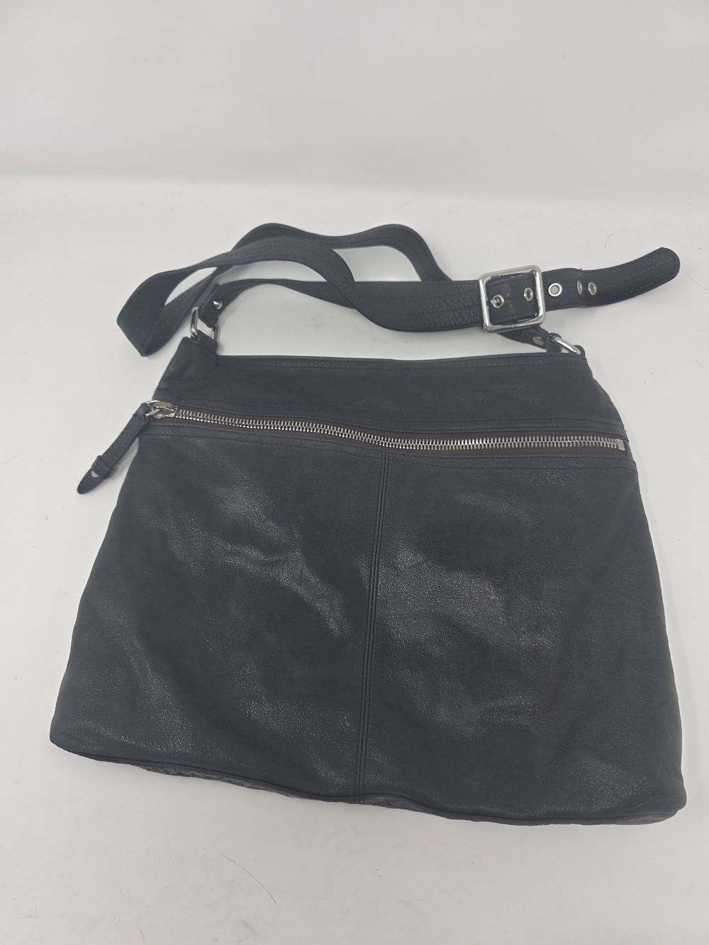 Hobo International Black Genuine Leather Crossbody Bag Paisley Lining Adjustable